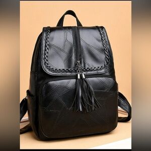 Black Vegan Leather Backpack